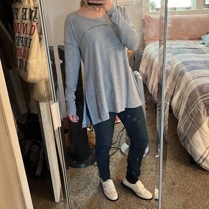 Lululemon Heather Grey Long Sleeve Long Top With Side Slits - Size 4
